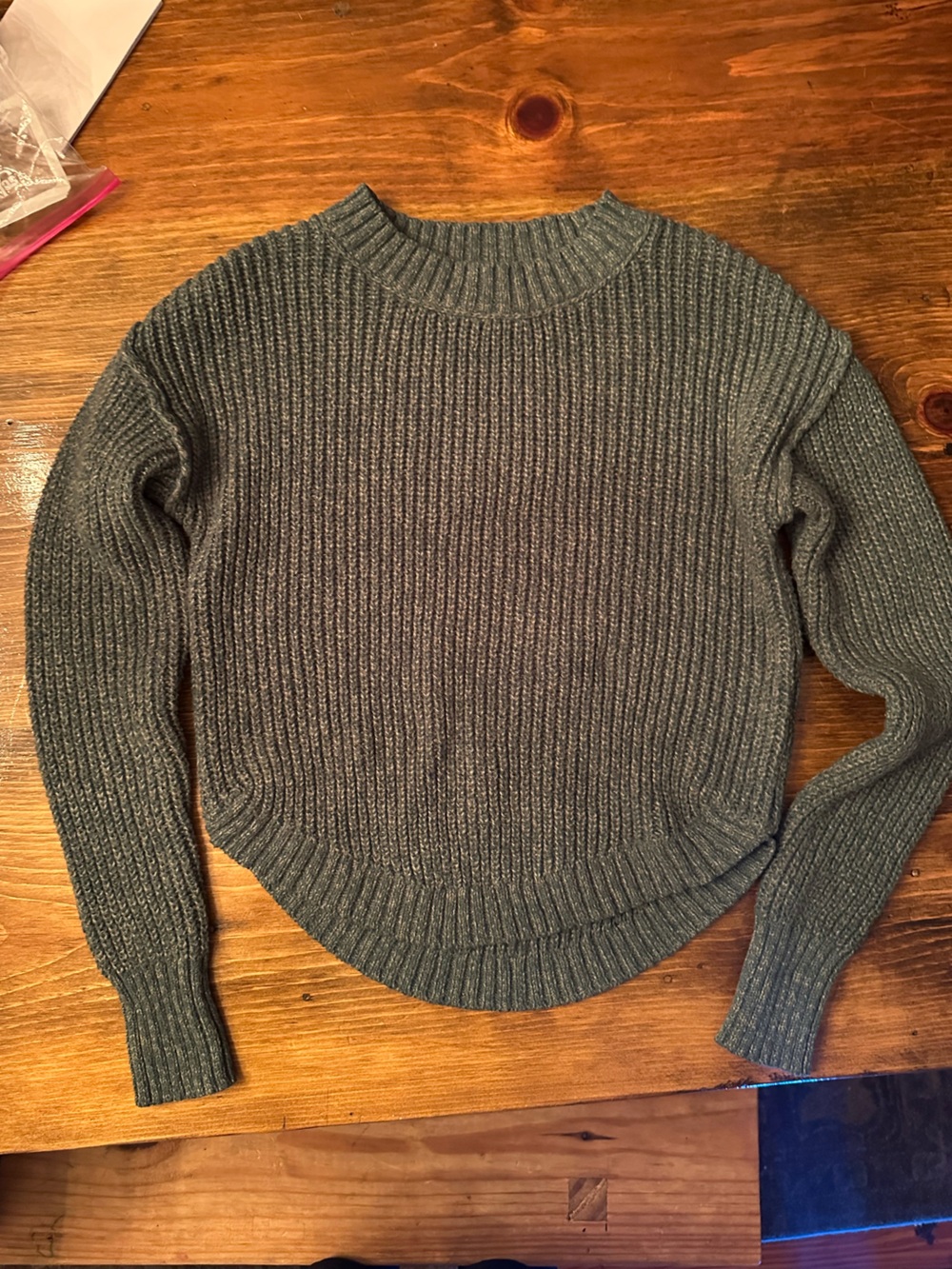 SO Green Textured Knit Sweater Short Sleeve XS